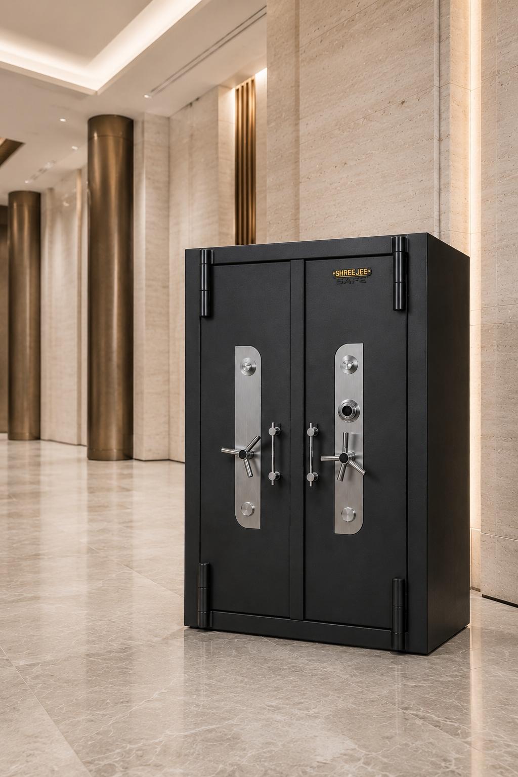 Custom dual-door security locker manufactured in-house at ShreeJee Safe's Gondal facility